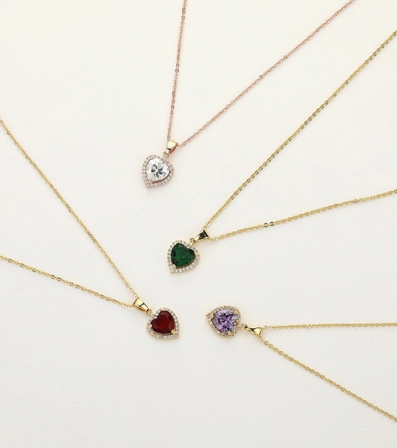 Gold Heart Pendant Necklace | CZ Emerald | Everyday Layering Chain - Picture 4 of 4